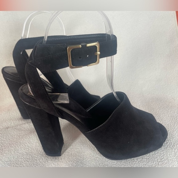 DVF Rebel Suede Platform Block Heel Sandals Diane Von Furstenberg black Sz 6.5 - Picture 9 of 10